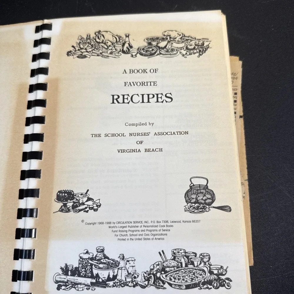Vintage 1988 Sharing Recipes Cookbook Virginia‎ Beach School Nurses Assoc